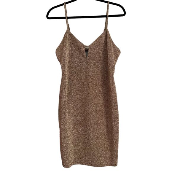 Wild Fable Large Metallic Rose Gold Bodycon Dress Sleeveless Brown Cut Out Mini - Picture 1 of 12